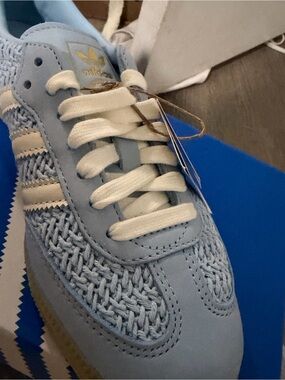 Adidas Women’s Light Blue Braided Sneaker with Cream Laces New with Box